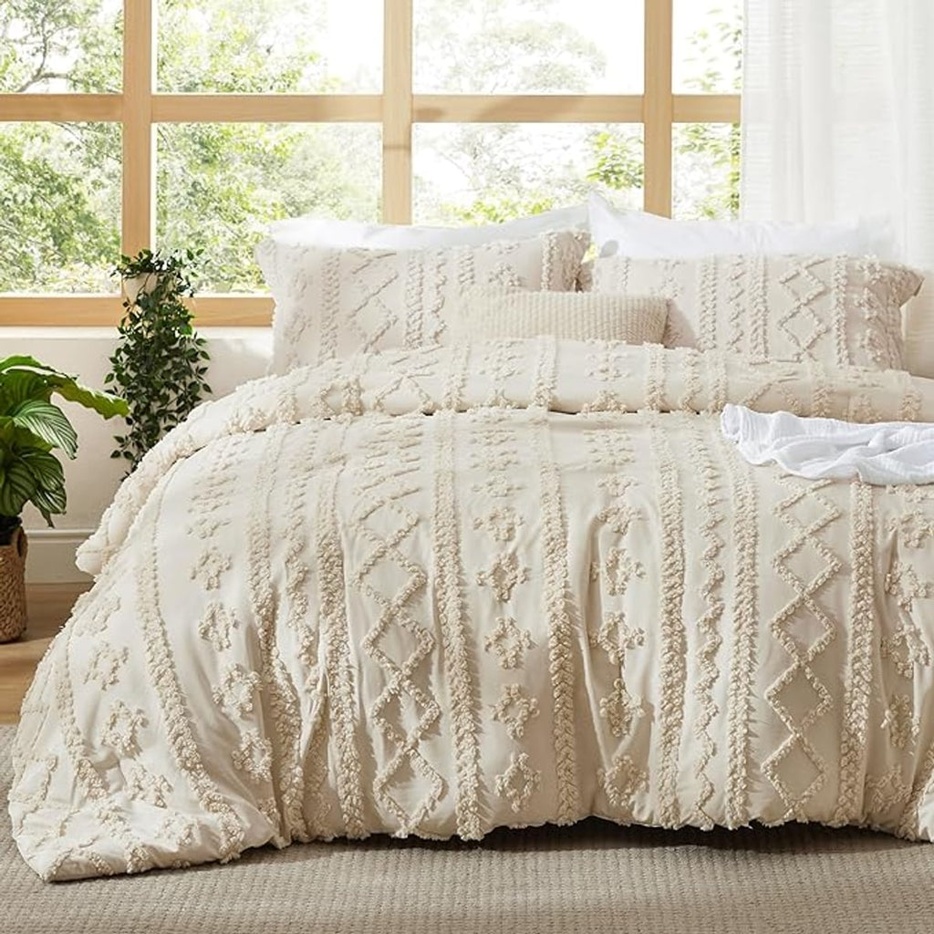 boho tufted duvet cover set in oat milk