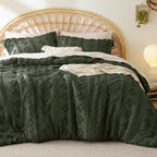 boho tufted duvet cover set in olive green