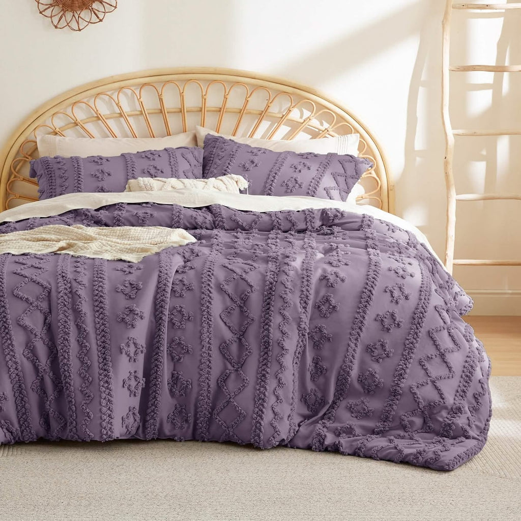 boho tufted duvet cover set in purple