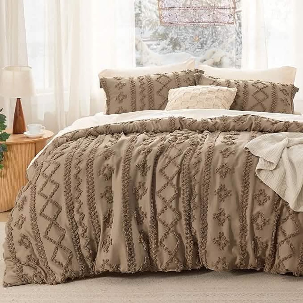 boho tufted duvet cover set in brown