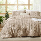 boho tufted duvet cover set in khaki