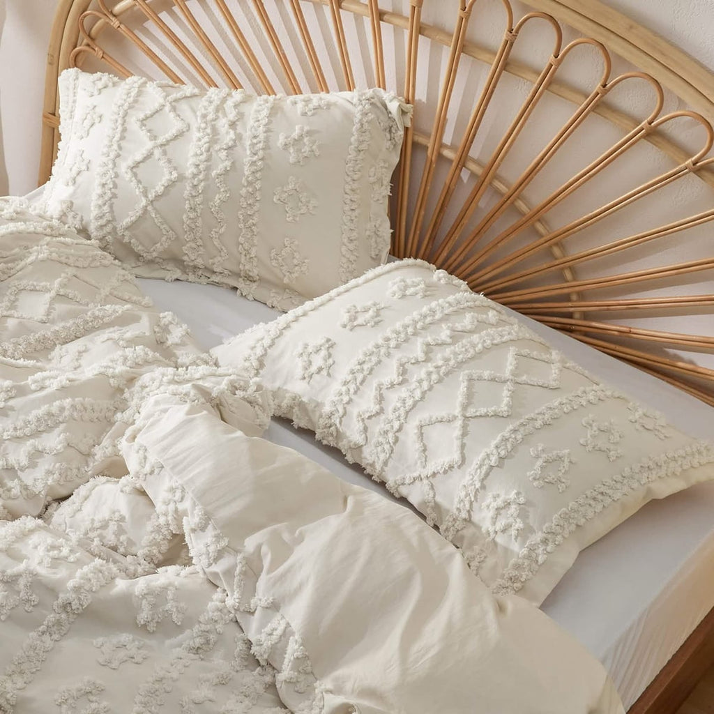boho tufted duvet cover set in oat milk
