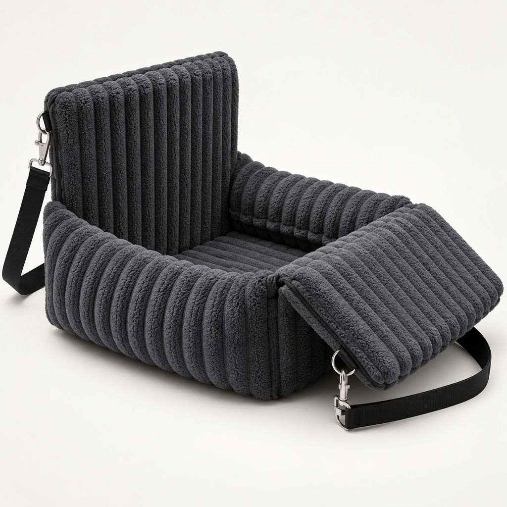 booster dog car seat with carry strap in dark grey