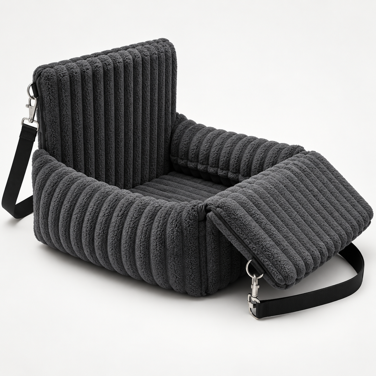 booster dog car seat with carry strap in dark grey