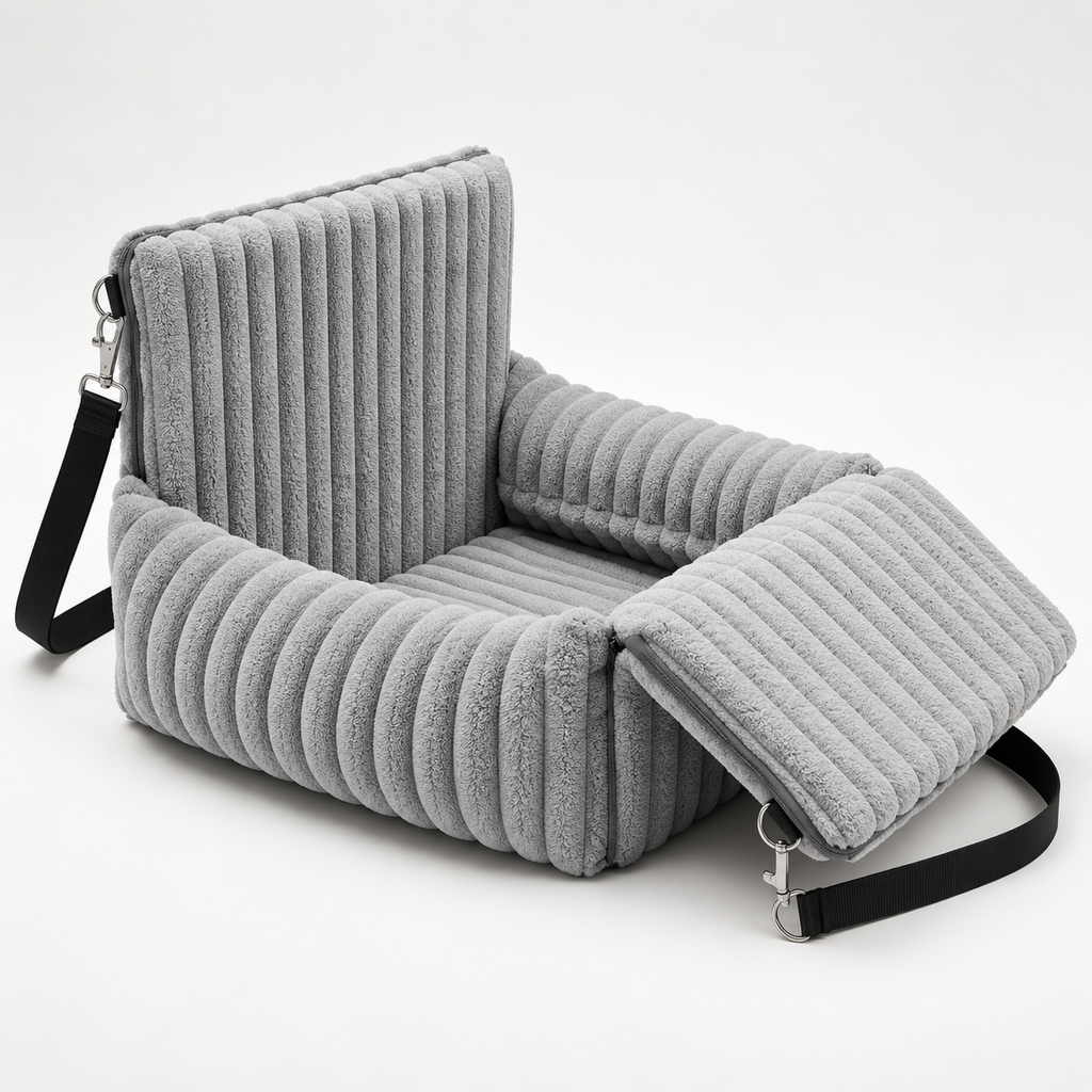 booster dog car seat with carry strap in light grey
