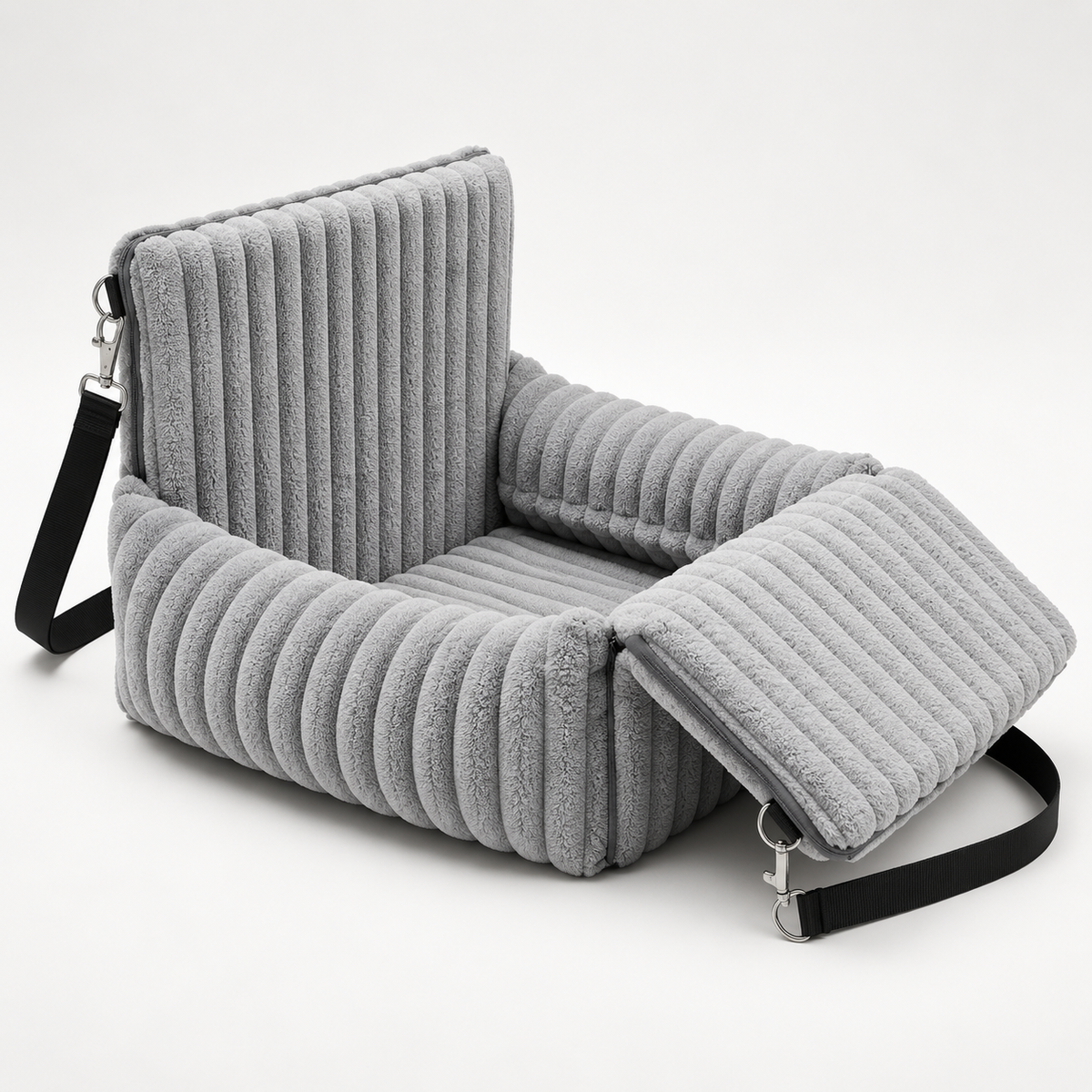 booster dog car seat with carry strap in light grey
