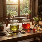 borosilicate glass teapot with infuser and wooden handle