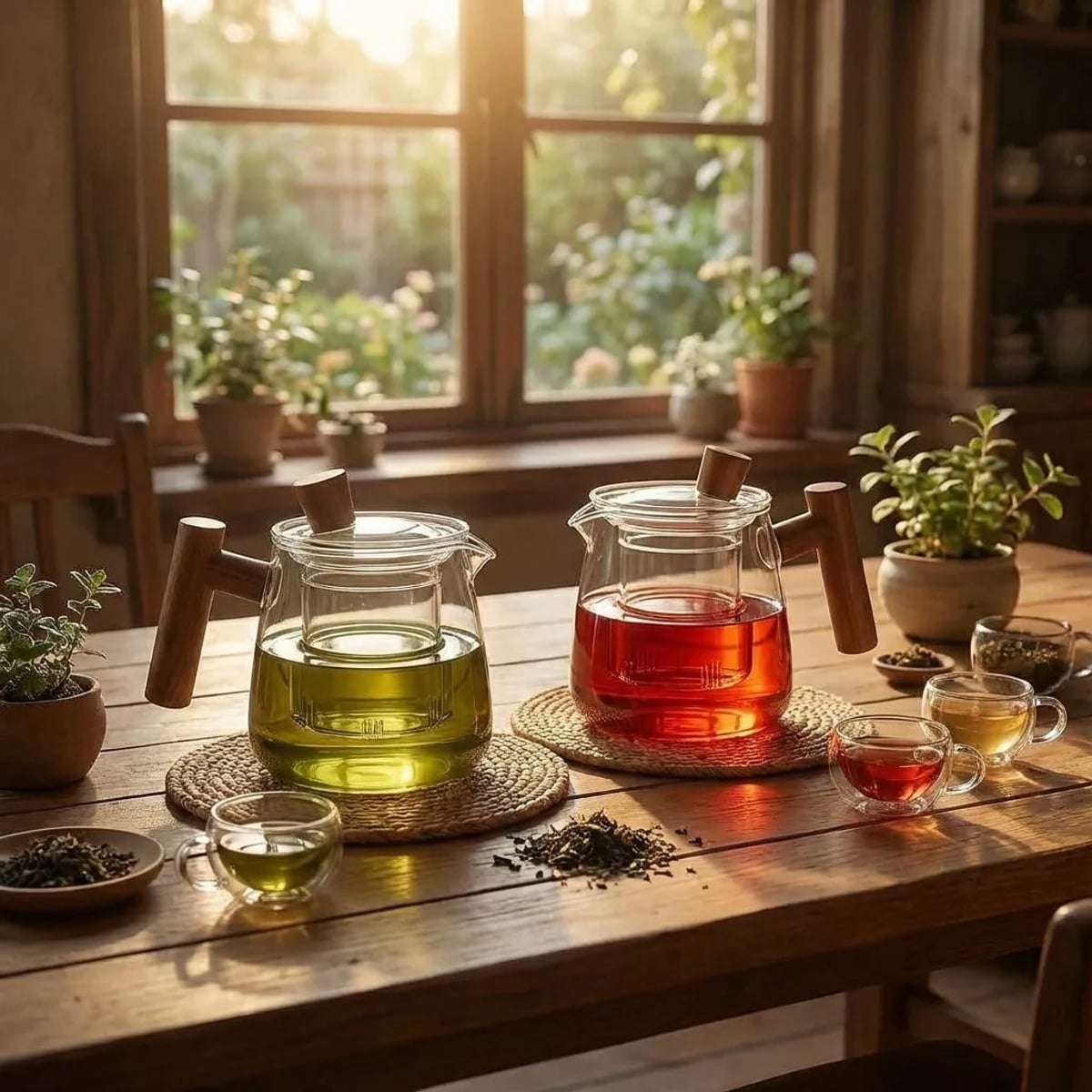borosilicate glass teapot with infuser and wooden handle