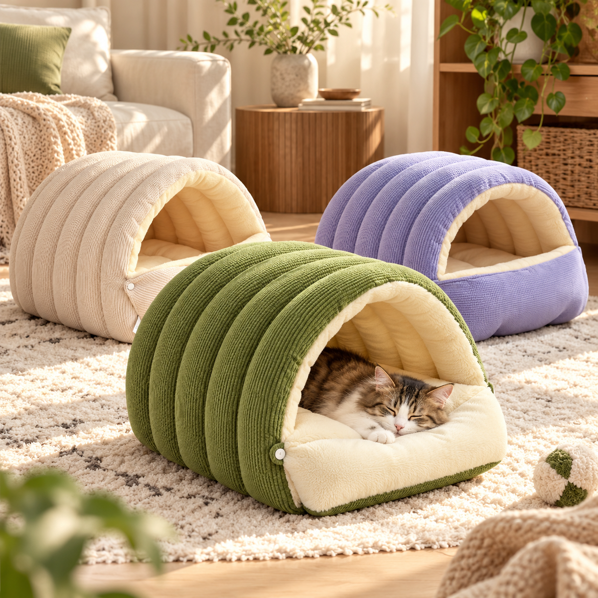 cave cat bed with padded interior