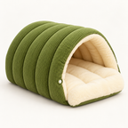 cave cat bed with padded interior in green