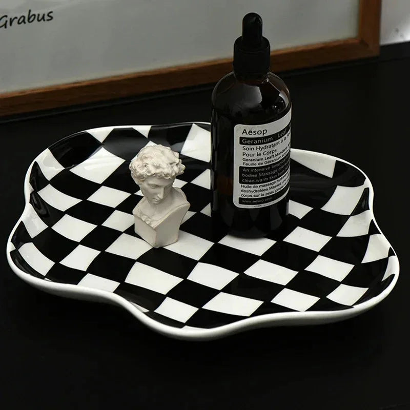 checkerboard decorative tray in black