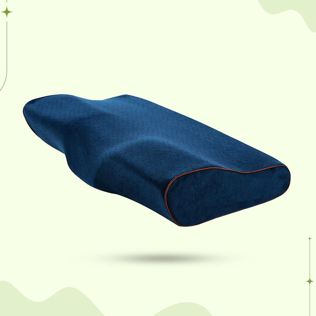 contoured neck support pillow in blue