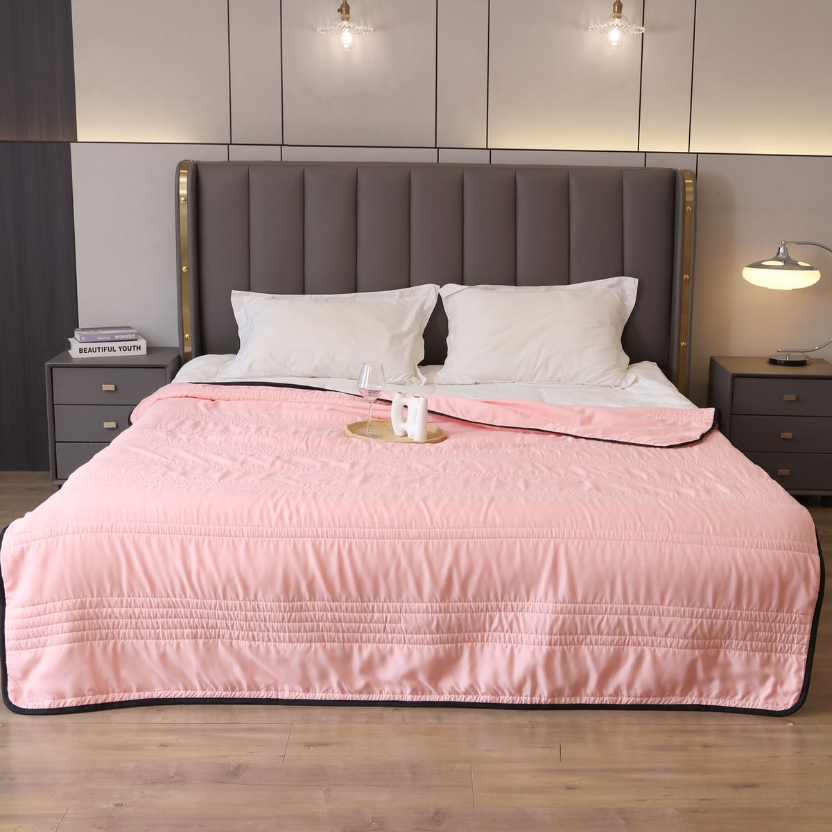 cool-touch quilted blanket in pink