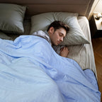 cool-touch quilted blanket in sky blue