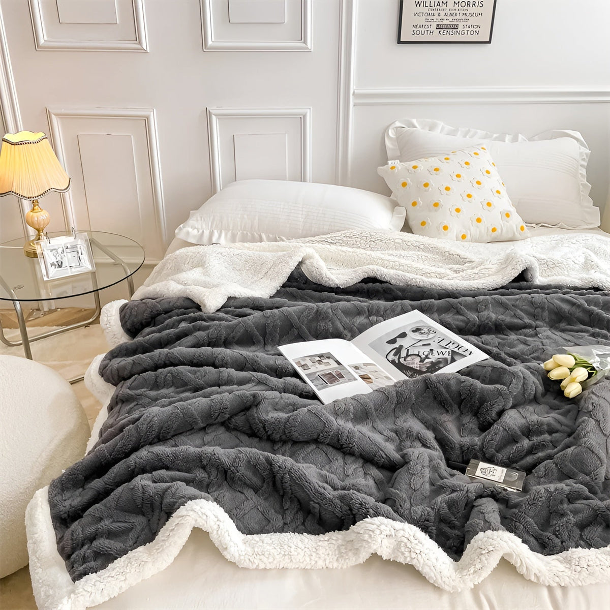 double-sided sherpa throw blanket in gray