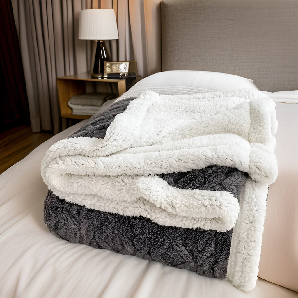 double-sided sherpa throw blanket in gray