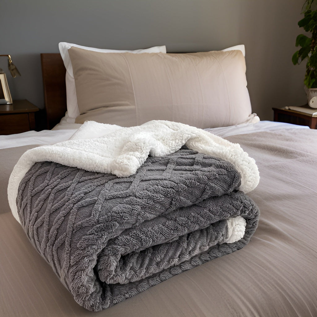 double-sided sherpa throw blanket in gray