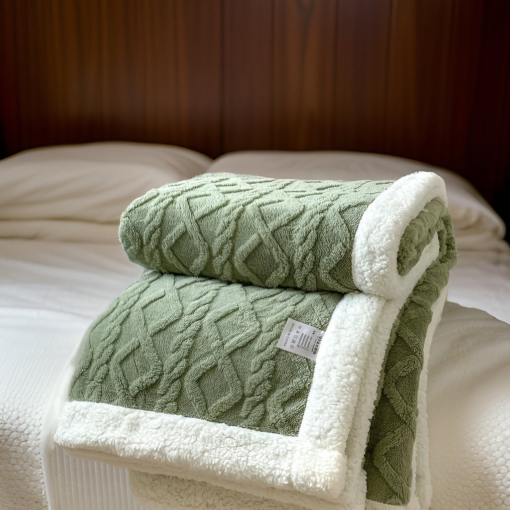 double-sided sherpa throw blanket in green