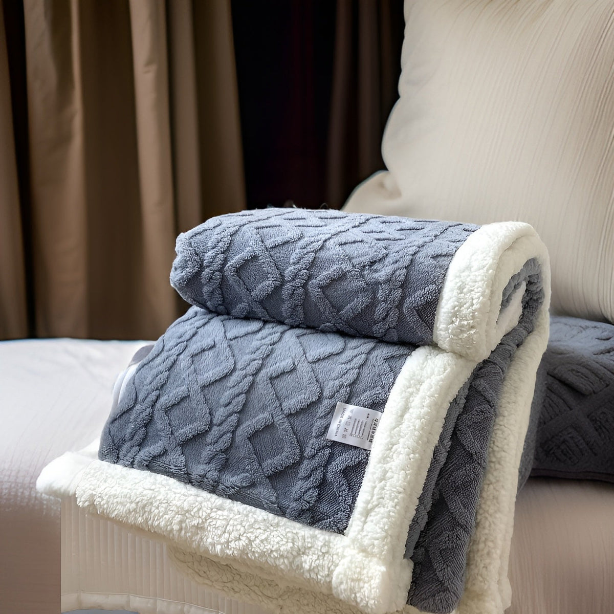 double-sided sherpa throw blanket in blue