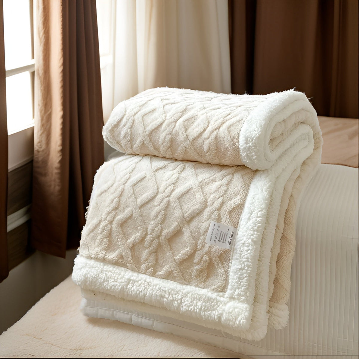 double-sided sherpa throw blanket in cream