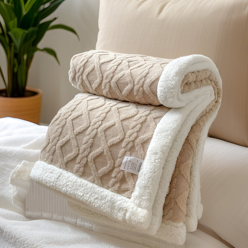 double-sided sherpa throw blanket in beige
