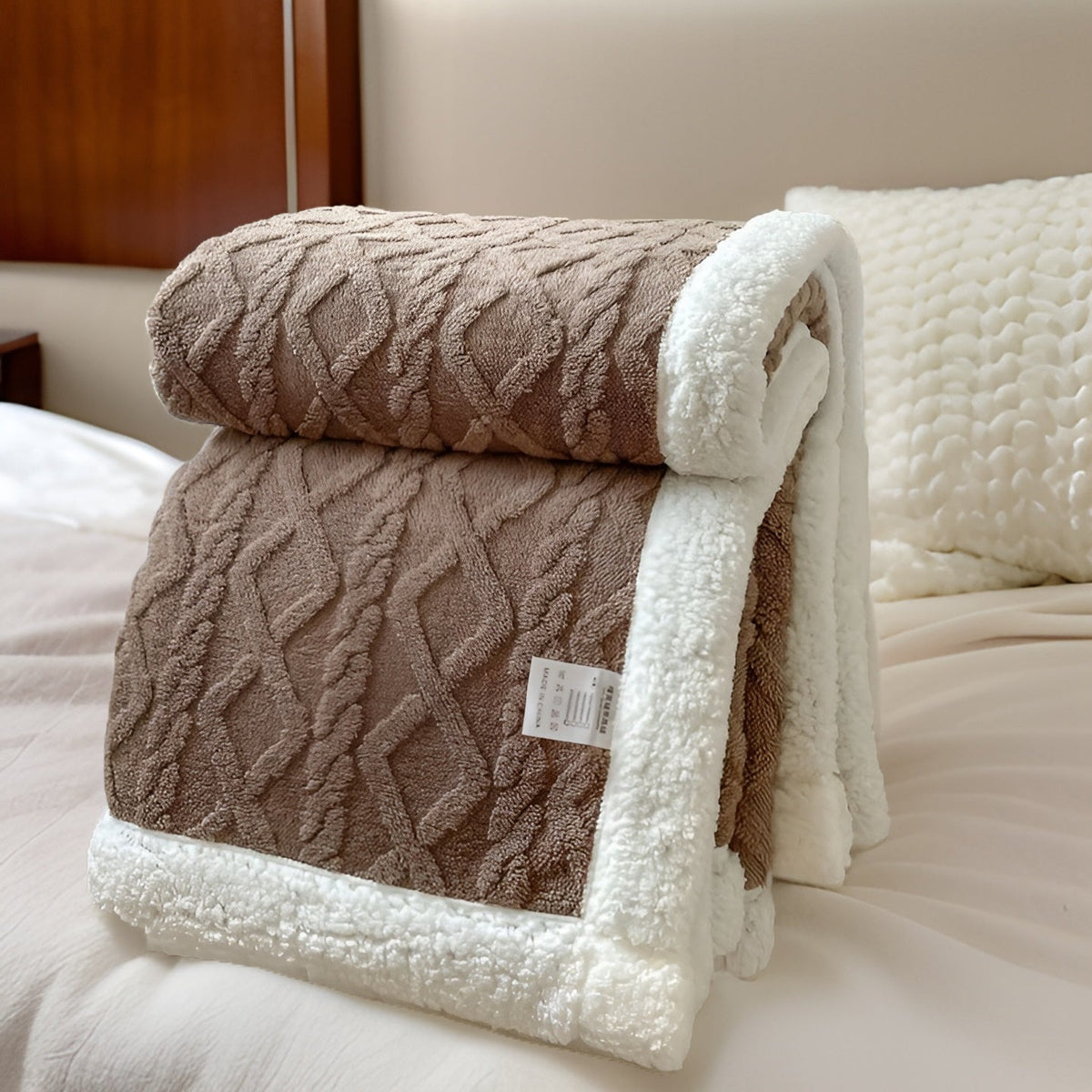 double-sided sherpa throw blanket in brown