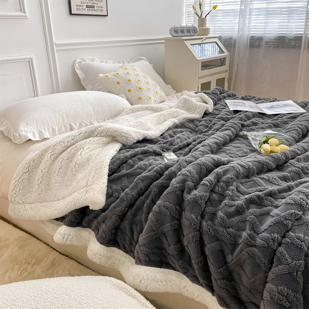 double-sided sherpa throw blanket in gray