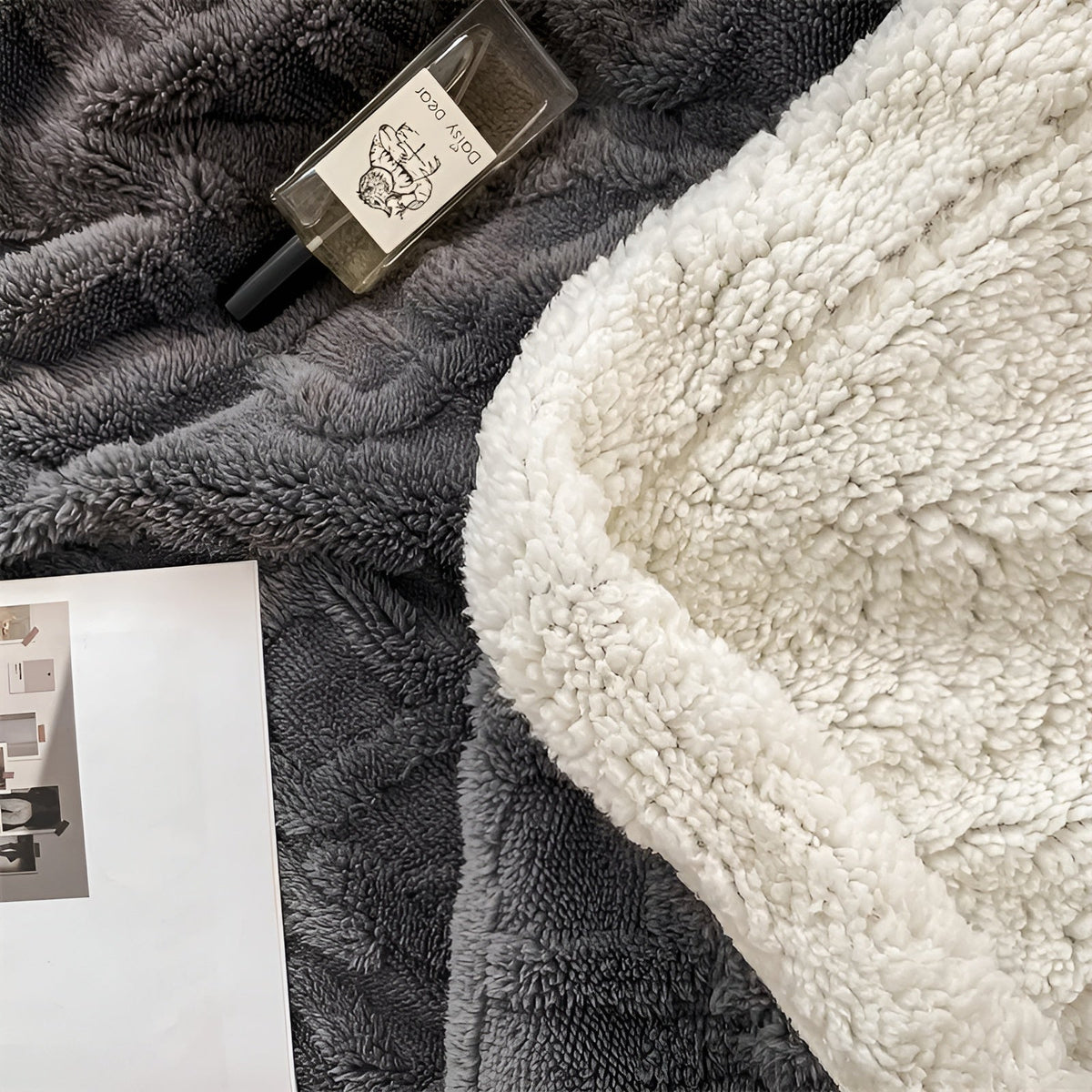 double-sided sherpa throw blanket in gray