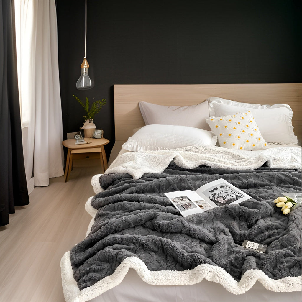 double-sided sherpa throw blanket in gray