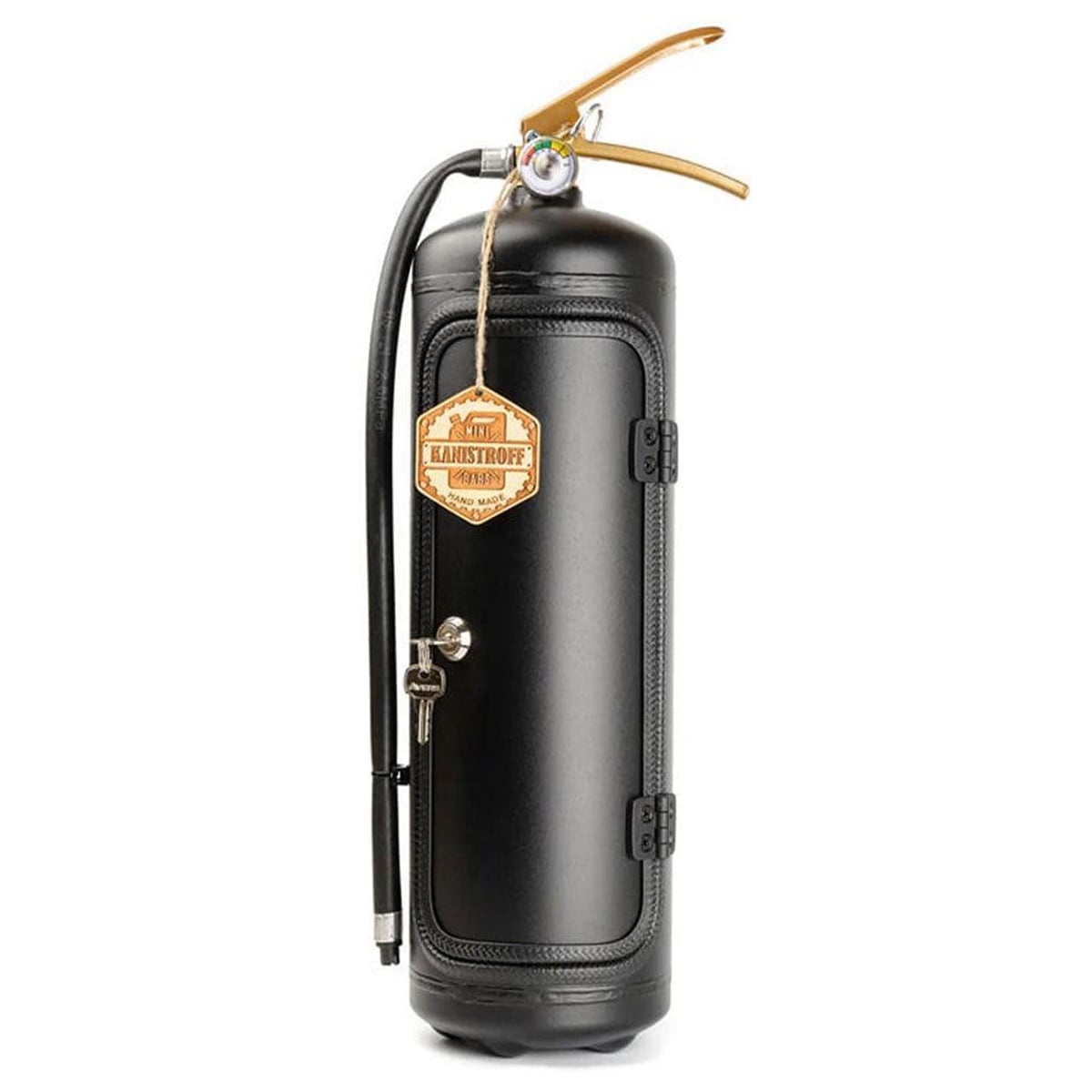 fire extinguisher minibar with shot glass holders in black