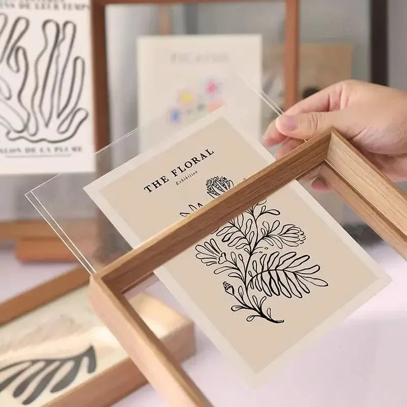 floating photo frame for prints and posters in wood grain