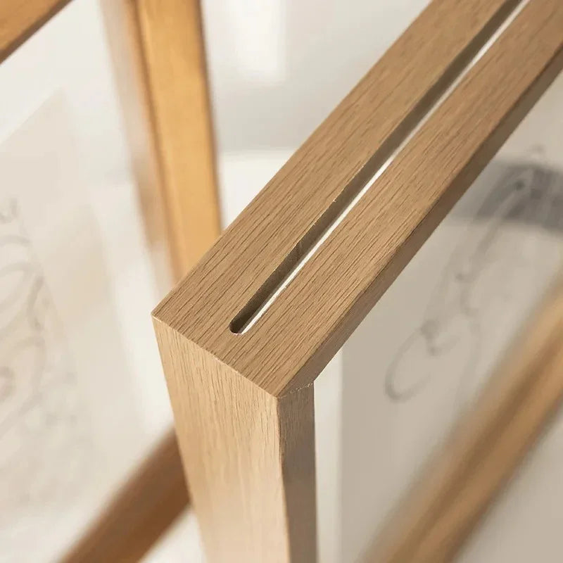 floating photo frame for prints and posters in wood grain