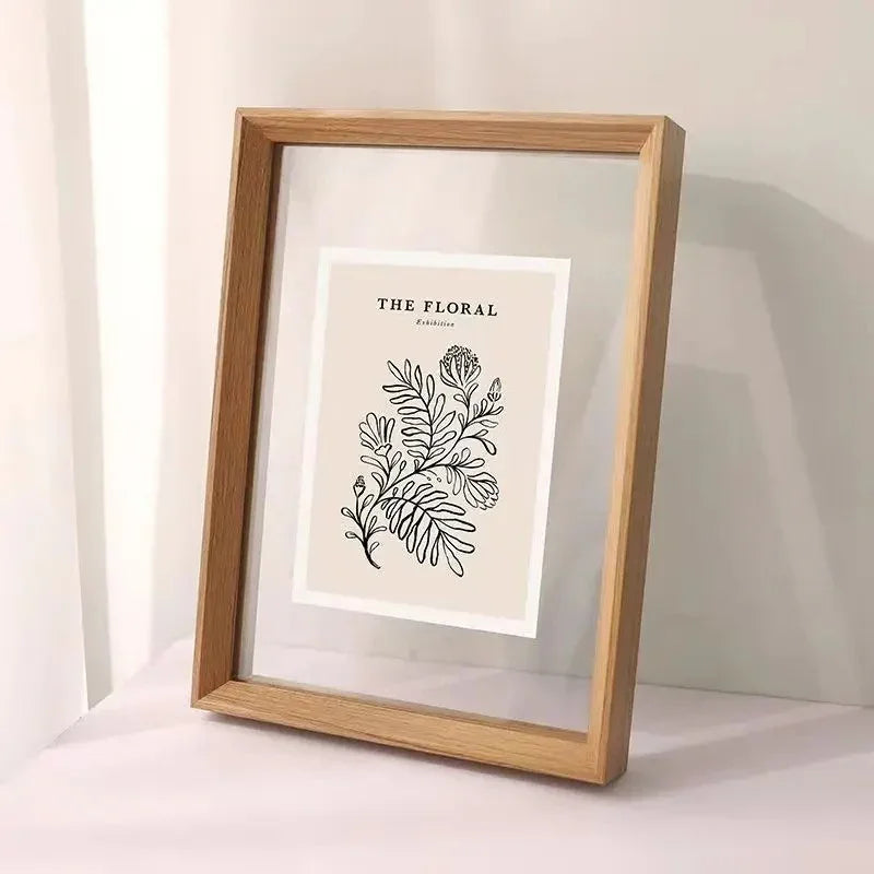 floating photo frame for prints and posters in wood grain