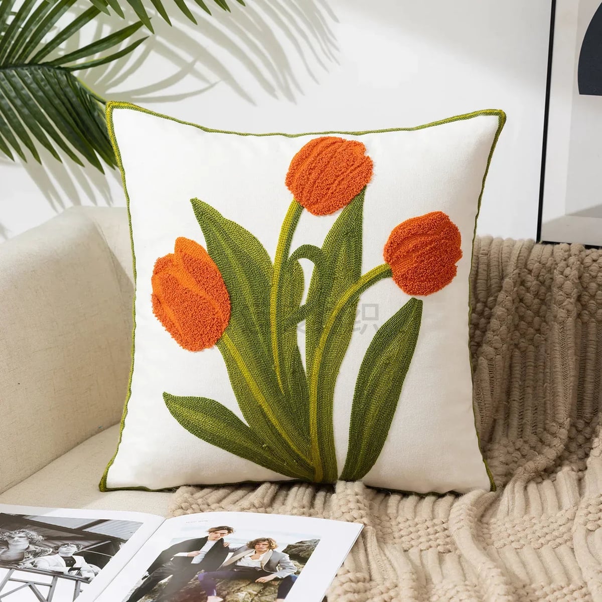 floral embroidered pillow cover in 13