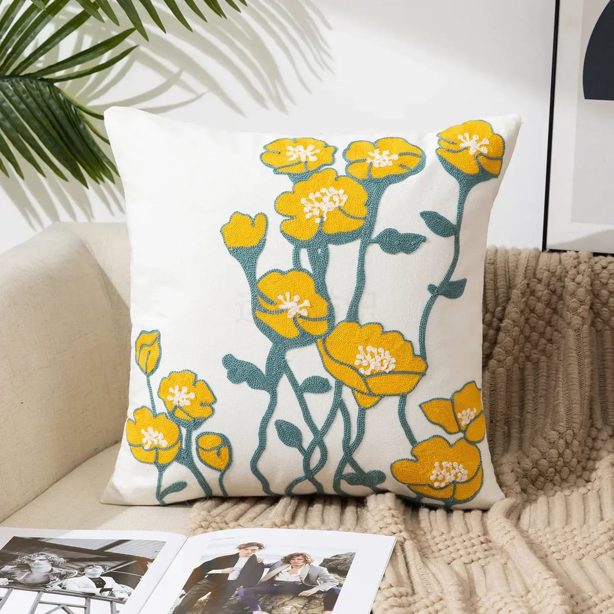 floral embroidered pillow cover in 15