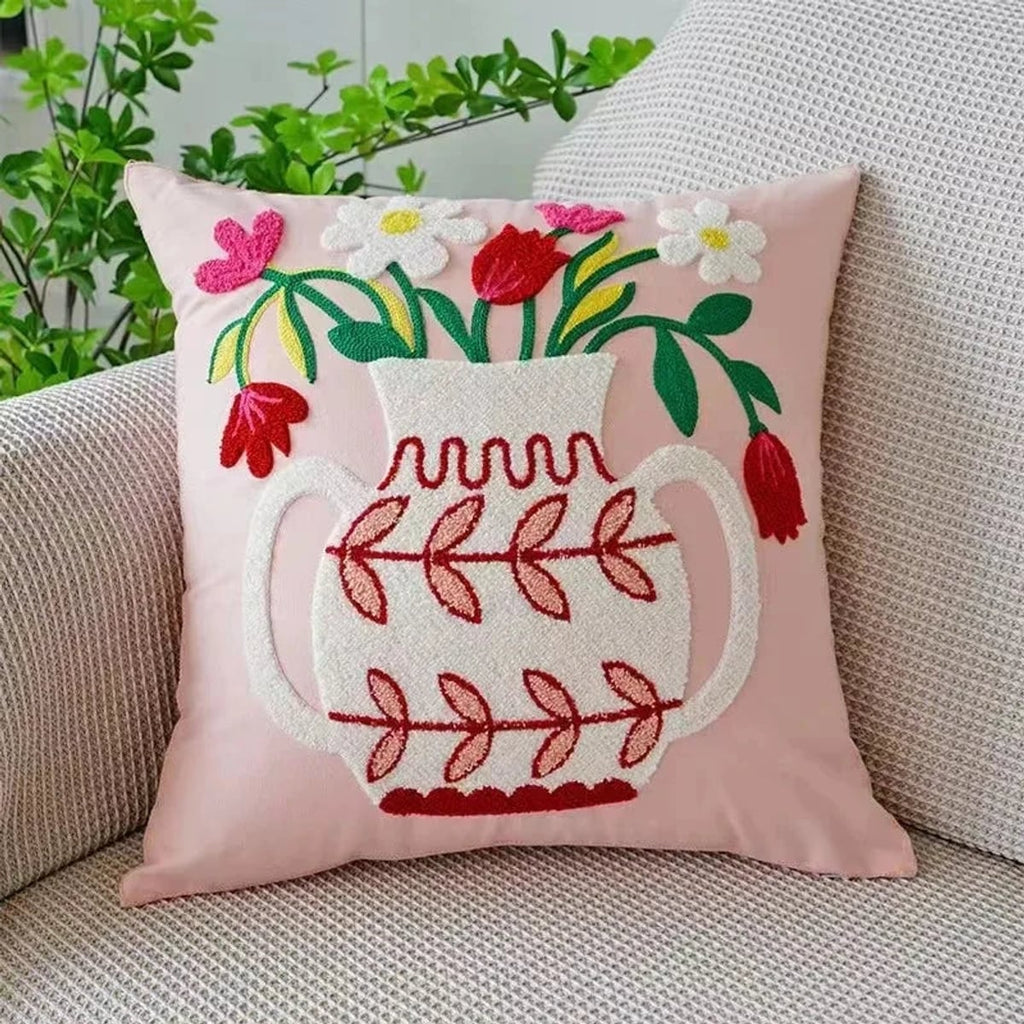 floral embroidered pillow cover in 4