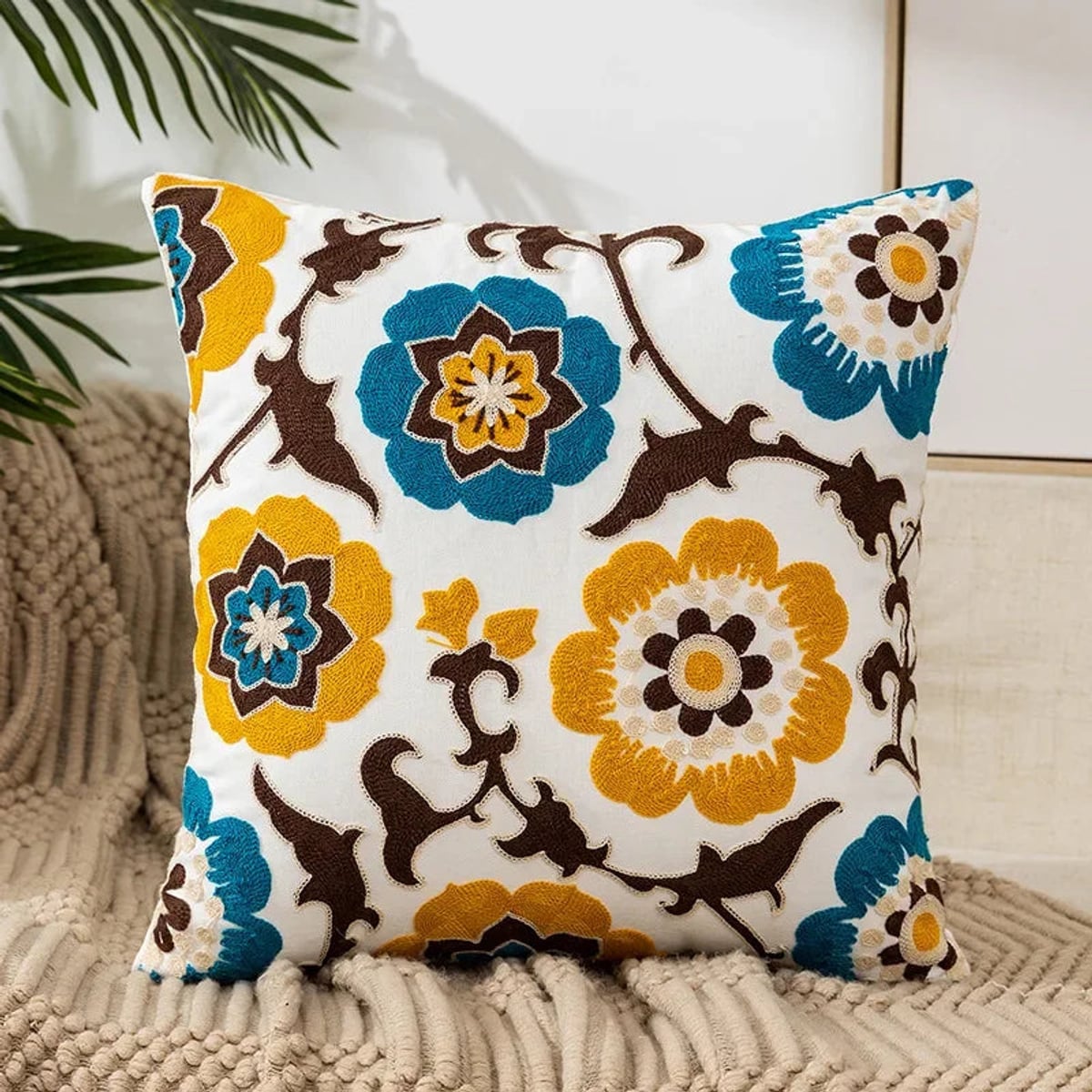 floral embroidered pillow cover in 19