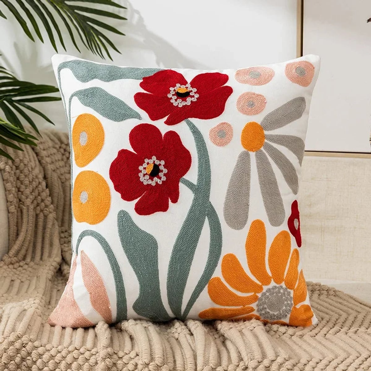 floral embroidered pillow cover in 18