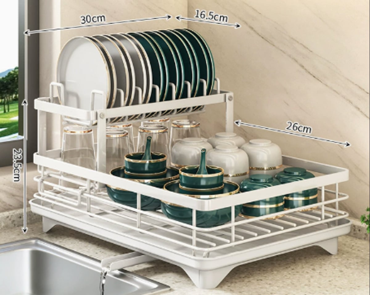 foldable dish drying rack in white double layer
