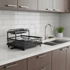 foldable dish drying rack in black double layer