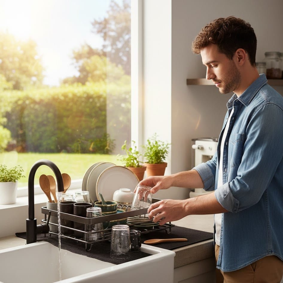 foldable dish drying rack in black