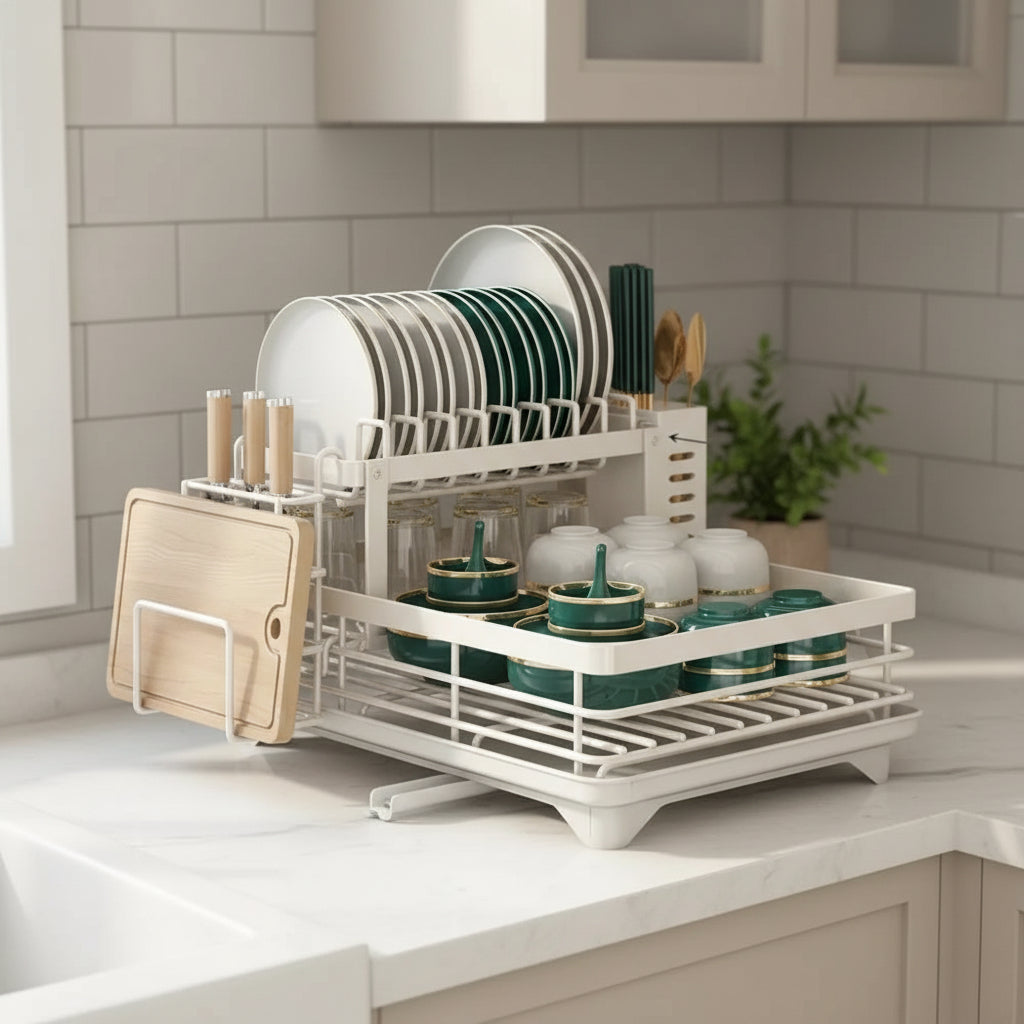 foldable dish drying rack in white set