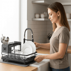 foldable dish drying rack in black double layer