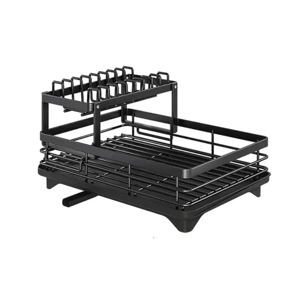 foldable dish drying rack in black double layer