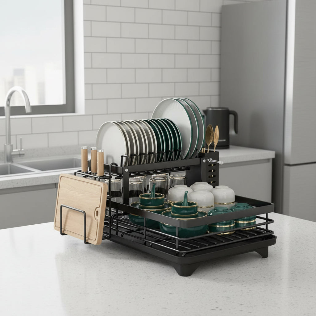 foldable dish drying rack in black set