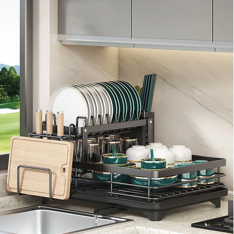 foldable dish drying rack in black set