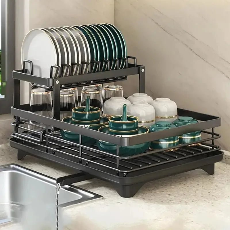 foldable dish drying rack in black double layer