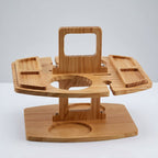 foldable wooden picnic tray with wine holder in brown