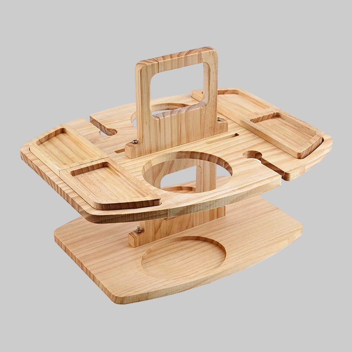 foldable wooden picnic tray with wine holder