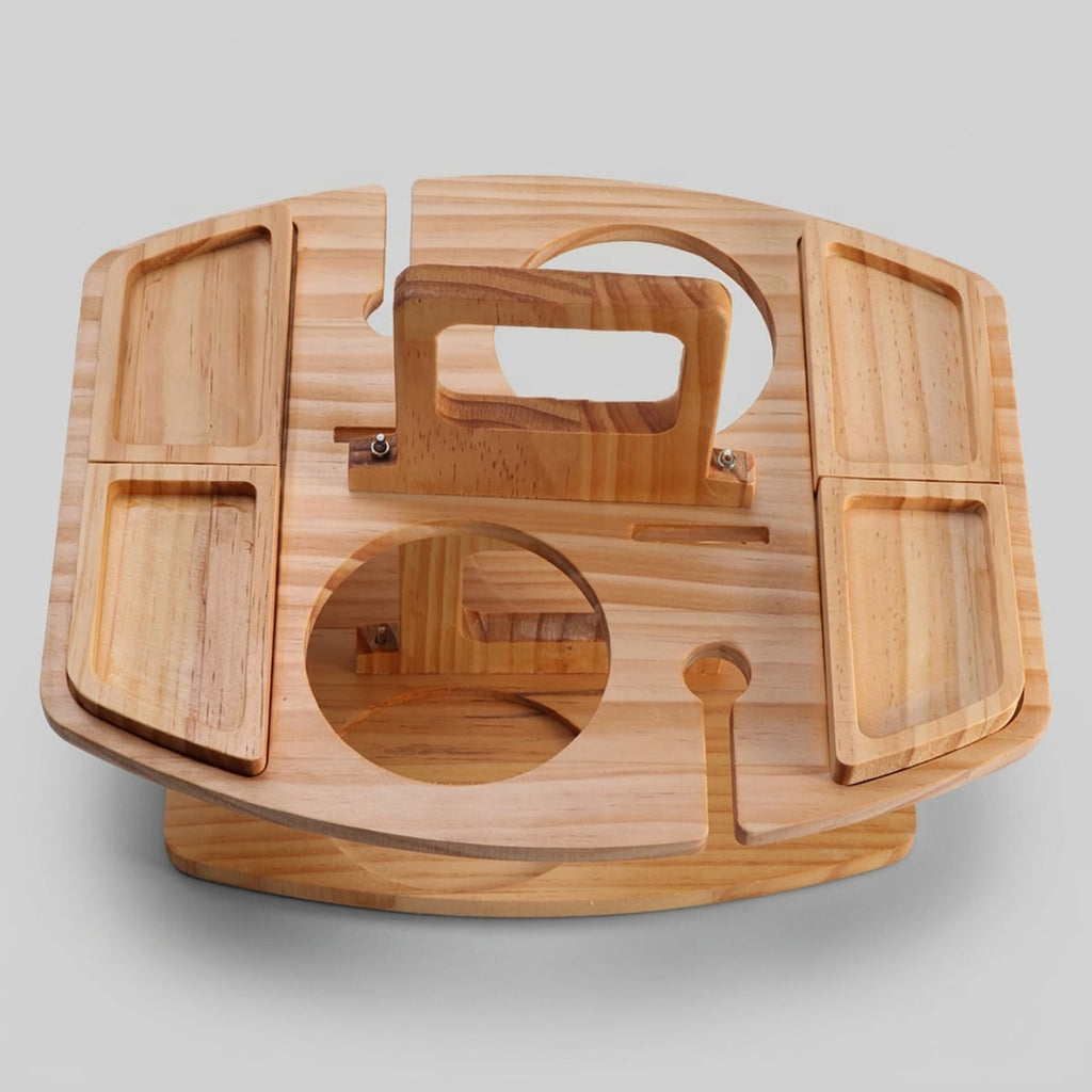 foldable wooden picnic tray with wine holder